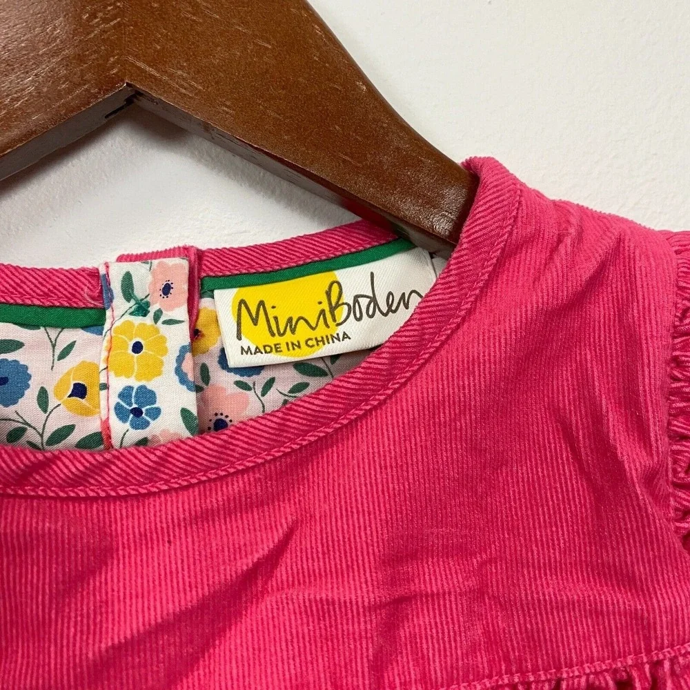 Mini Boden corduroy Pink lined Dress Girls 2-3 y Ruffle‎ Sleeve Kids